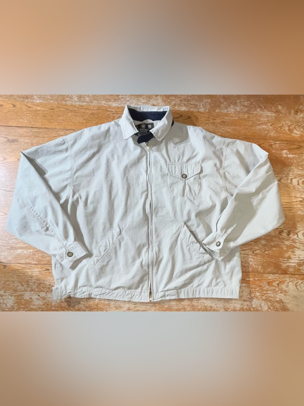 Y2K J. Riggings Harrington Style Full Zip Jacket. Lt Tan/Navy Size XL Mens